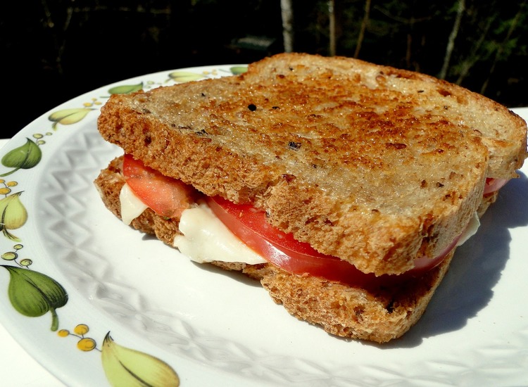 Buttered Grilled Cheese on Whole Wheat Bread with Tomatoes - Grilled Cheese Recipe